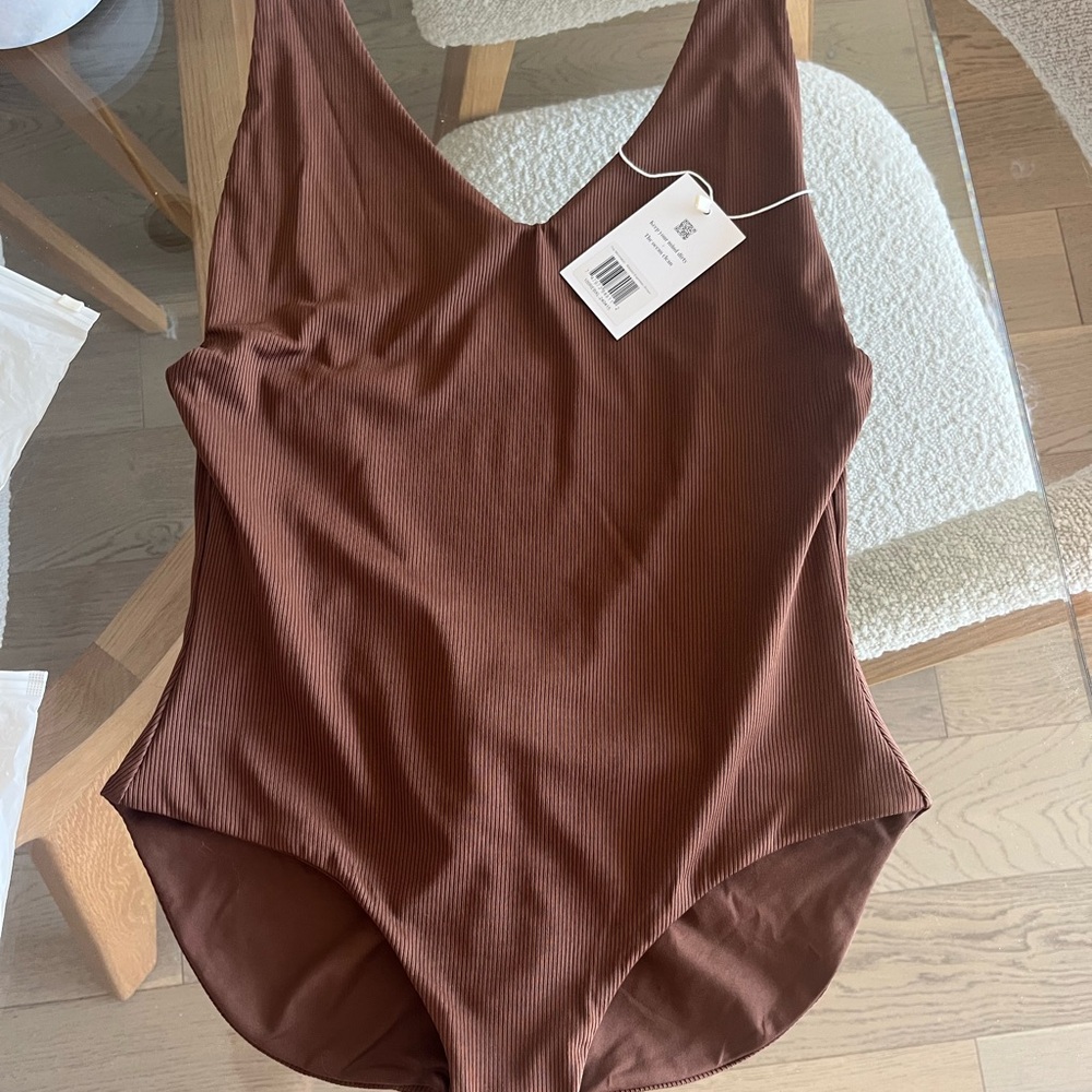 Brown Ribbed Swimsuit
